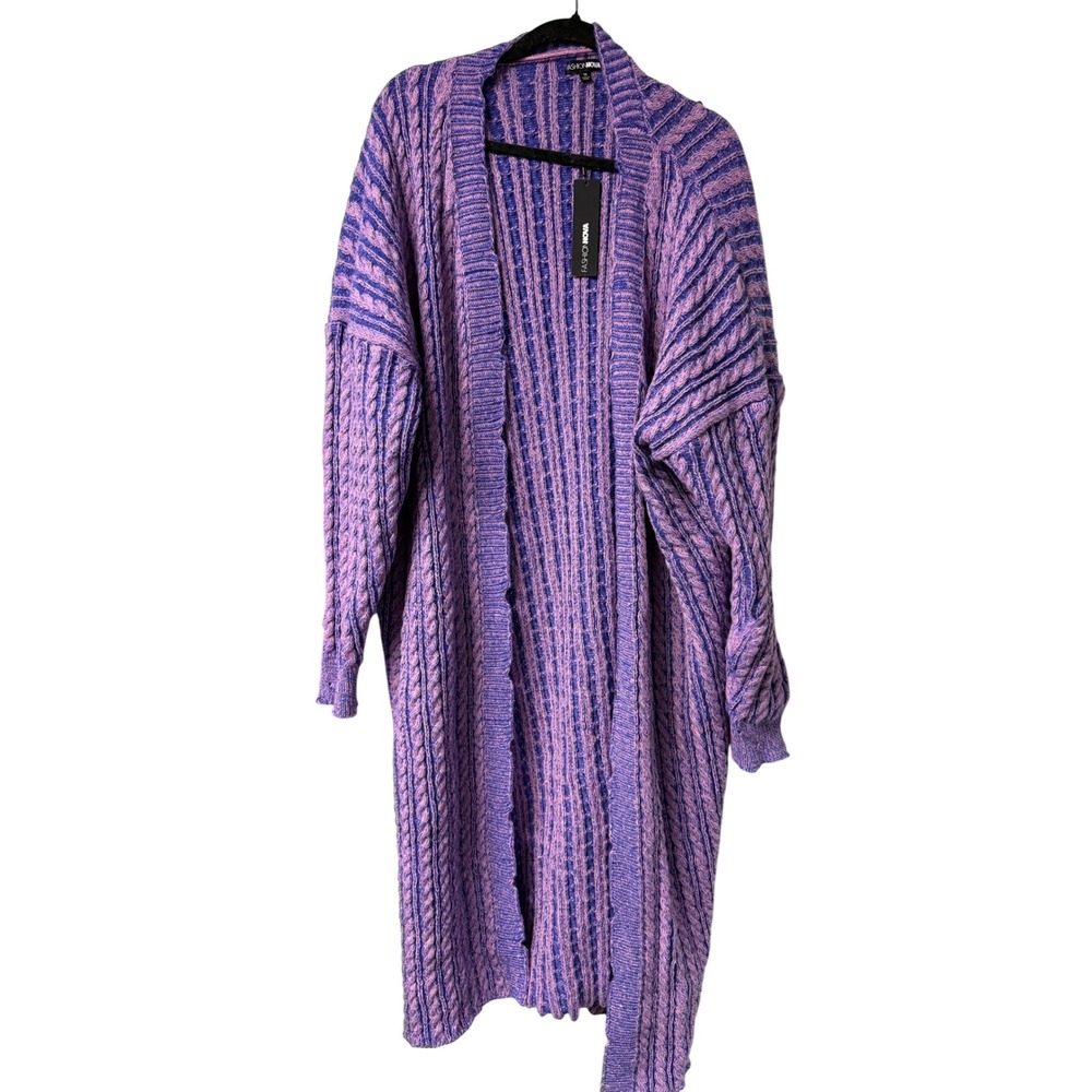 Fashion Nova Womens 1X Purple Cable Knit Longline Duster Cardigan Sweater NWT